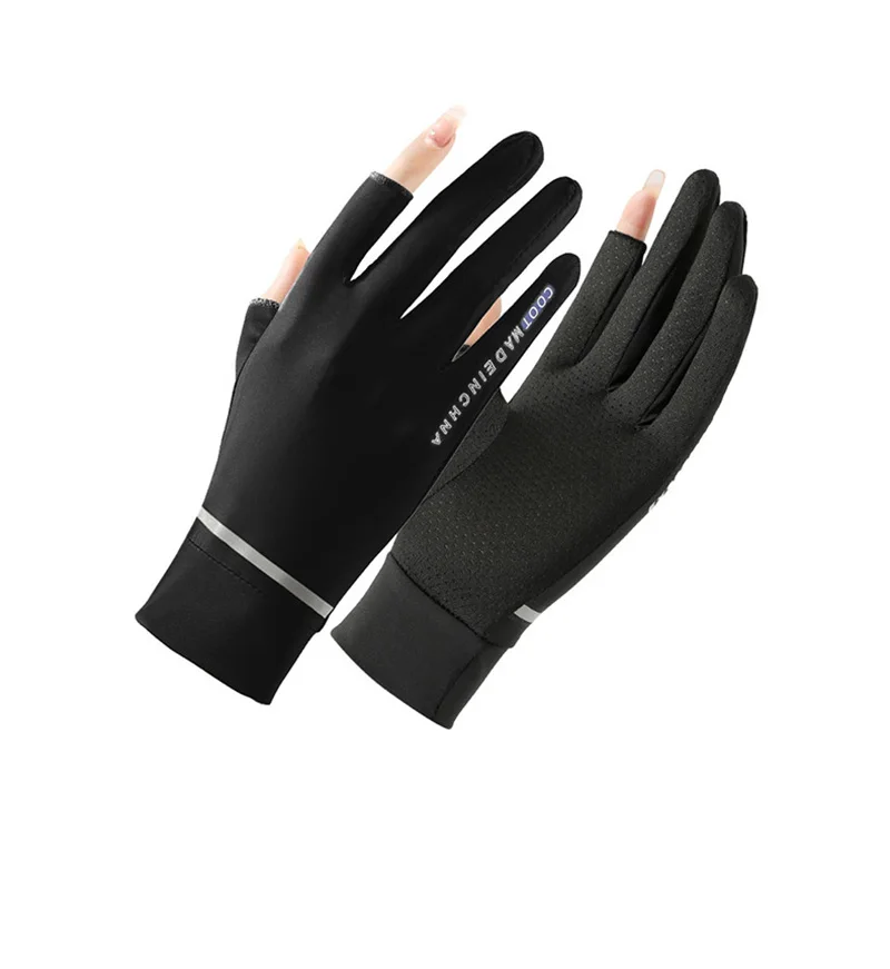 

Summer Sunscreen Ice Silk Gloves Female Flip Open Finger Outdoor Electric Vehicle Mesh Breathable Uv Protection Thin Mittens 71