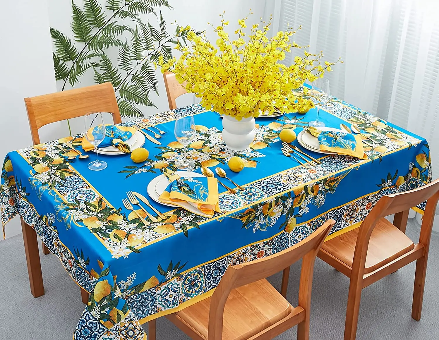 

Niebieska cytryna wodoodporny obrus dekoracje ślubne wiosna prostokąt obrus na pikniki Party Decor