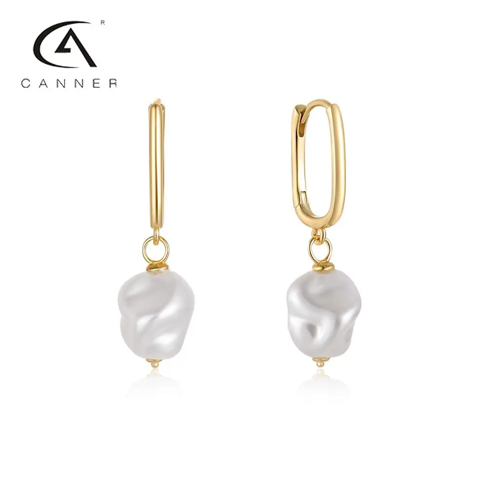 

CANNER Geometric U-shaped Pearl Piercing Hoop For Women S925 Sterling Silver Diamond-studded Chain Charm Fine Jewelry Pendientes