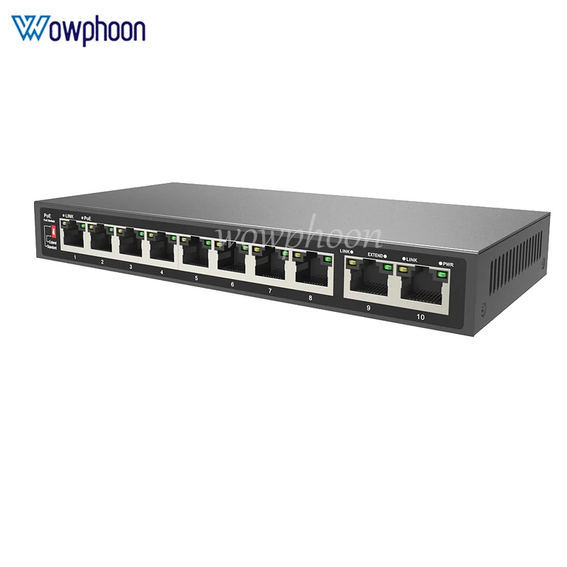 10-Port 10/100Mbps unmanaged PoE Switch unmanaged 8 PoE ports and 2 RJ45 ports 250M transmission 110W power supply