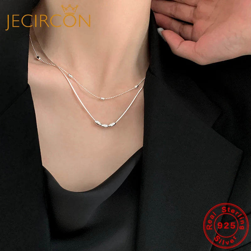 

JECIRCON s925 Sterling Silver 3 Rice Grain Necklace for Women Star With the Same Style Minimalist Oval Olive Bead Clavicle Chain