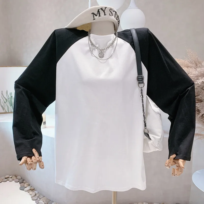 

Niche Design New Women's Clothing 2022 Autumn Contrast Color Loose Versatile Long Sleeve Top Design Long T-shirt Trend