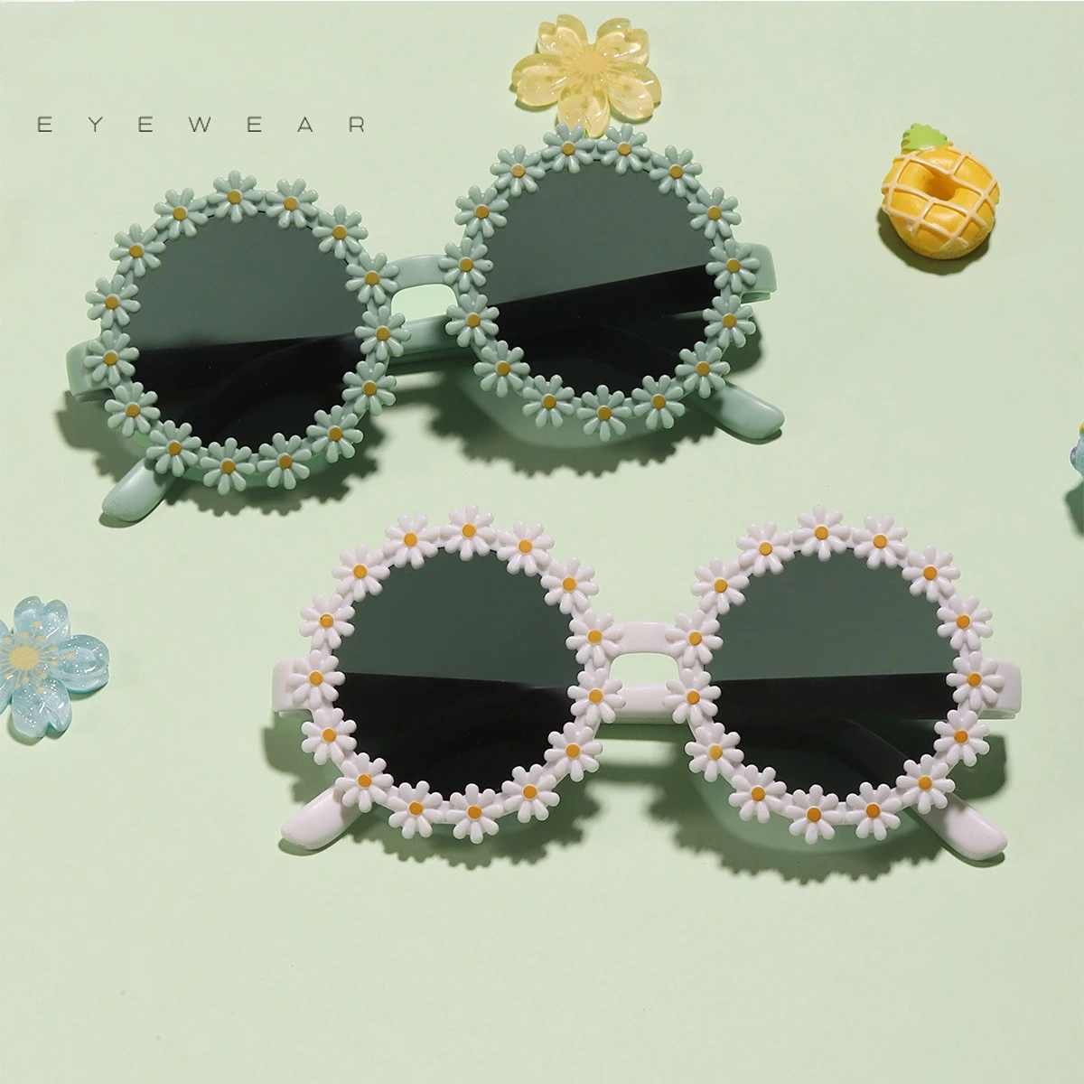 

2023 Spring New Kids Flower Sunglasses Cute Cartoon Style Shades Boys Girls Children UV400 Round Shades Fresh Sweetness