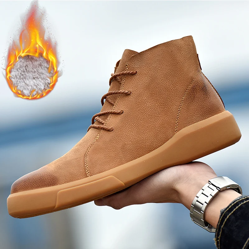Зимние мужские зимние ботинки на платформе теплая хлопковая обувь меху мягкие
