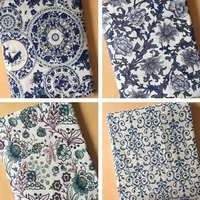 linen cotton fabric blue and white porcelain printing handmade diy sewing fabric tablecloth pillow fabric wear resistant fabric