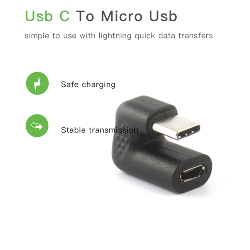 

USB 3.1 Type-C Male to Micro USB Female Adapter 90 Degree Elbow for Data Charging Mobile Phone Tablet PC Portable