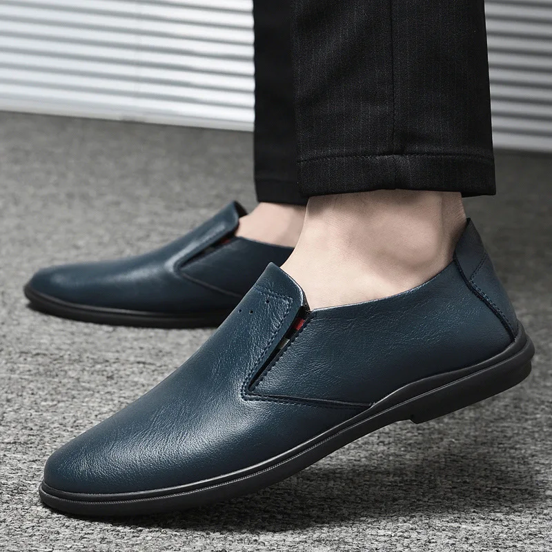 

Leather shoes men cowhide spring peas shoes soft-soled business formal casual shoes blue plus velvet middle-aged father shoes