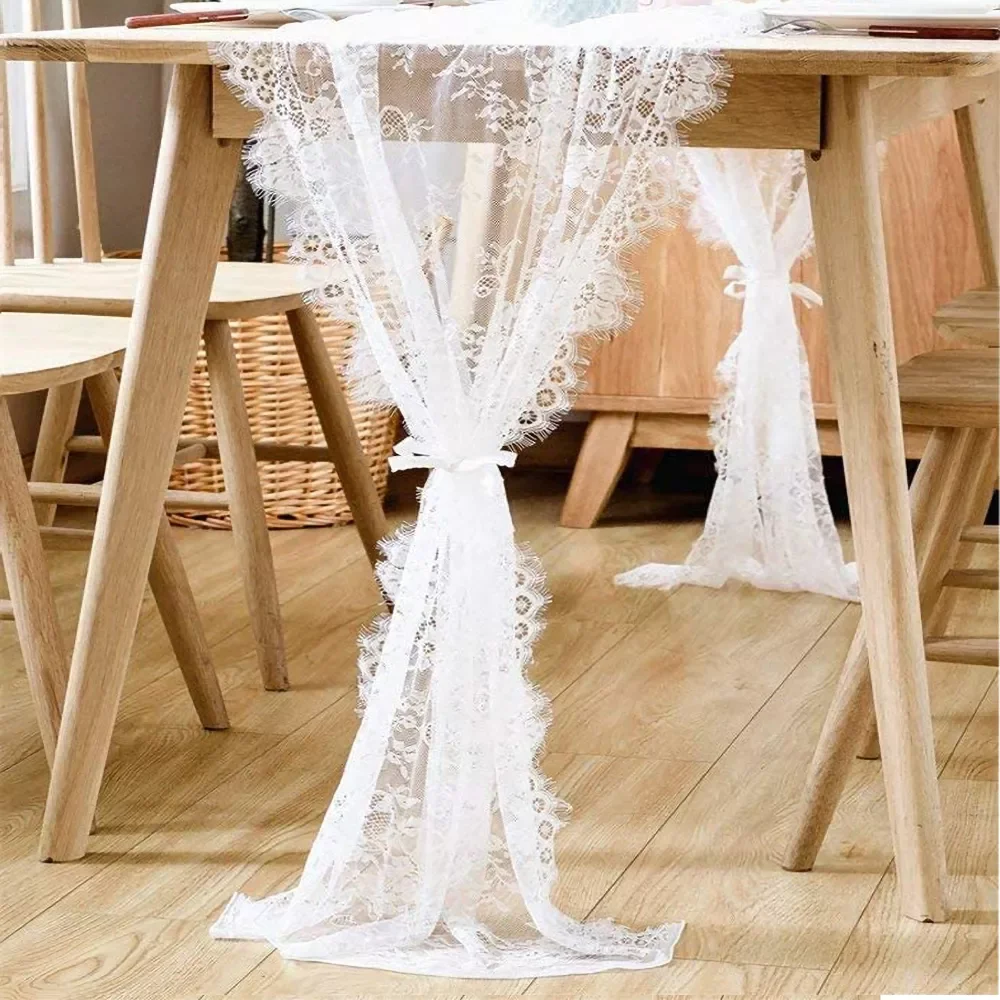 

x 118 Inch White Lace Table Runner Floral Table Runner for Bridal Shower Rustic Wedding Decorations AA8121-2
