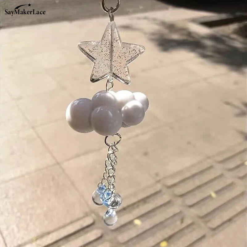 Kawaii Y2K Подвеска для телефона в виде облака орхидеи милая ручная работа из бисера