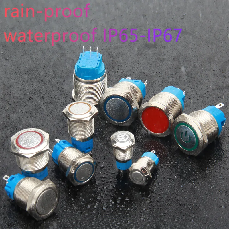 Водонепроницаемый металлический кнопочный переключатель 12/16/19/22 мм светодиодная