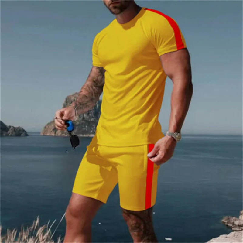 Summer Men's T-shirt Suit Solid Color Simple Casual Sweatshirt A Set Of Short-Sleeved Shorts Two Pieces Of Street Wear Clothes