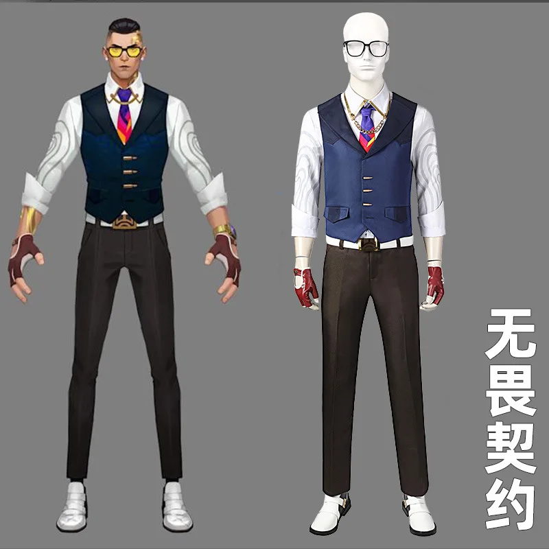 

Anime Game Valorant Chamber Cosplay Costume Valorant Uniform Outfits White Shirt Vest Pants Belt Gloves Tie Halloween Costumes