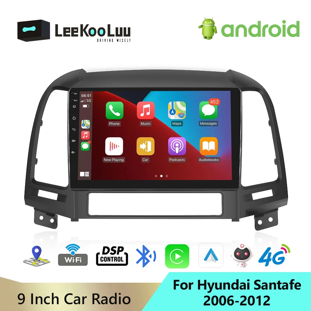 

LeeKooLuu 2 Din Car Radio Android 10.0 Multimedia Player GPS Navigation 4G WiFi DSP Carplay For Hyundai Santa Fe 2 2006-2012