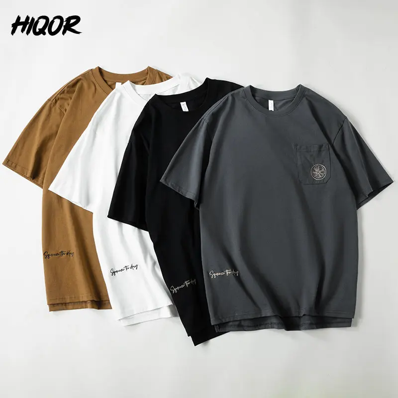 

HIQOR 100% Cotton Men's High Street Tops Pocket Lemon Embroidery Four Colors Optional Short Sleeve Summer Casual Comfortable