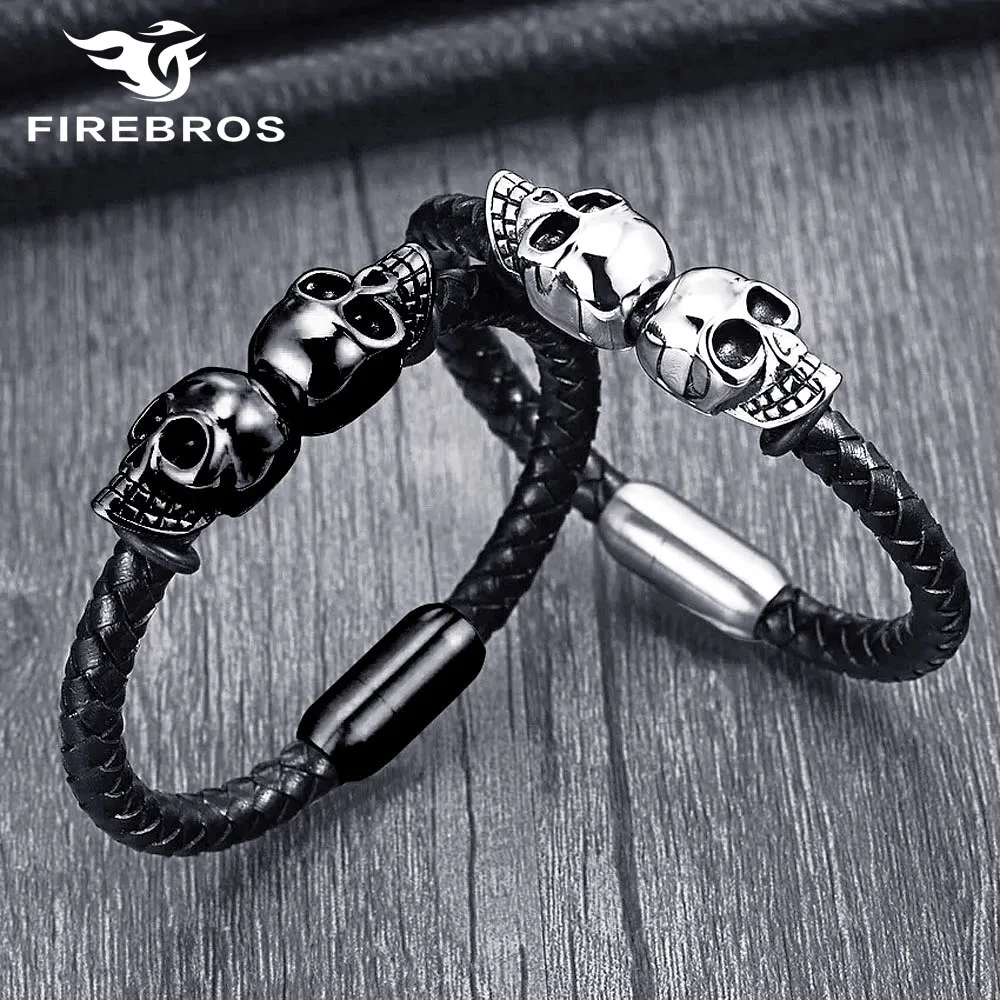Браслет FIREBROS мужской из натуральной кожи черный/золотой/серебристый браслет на