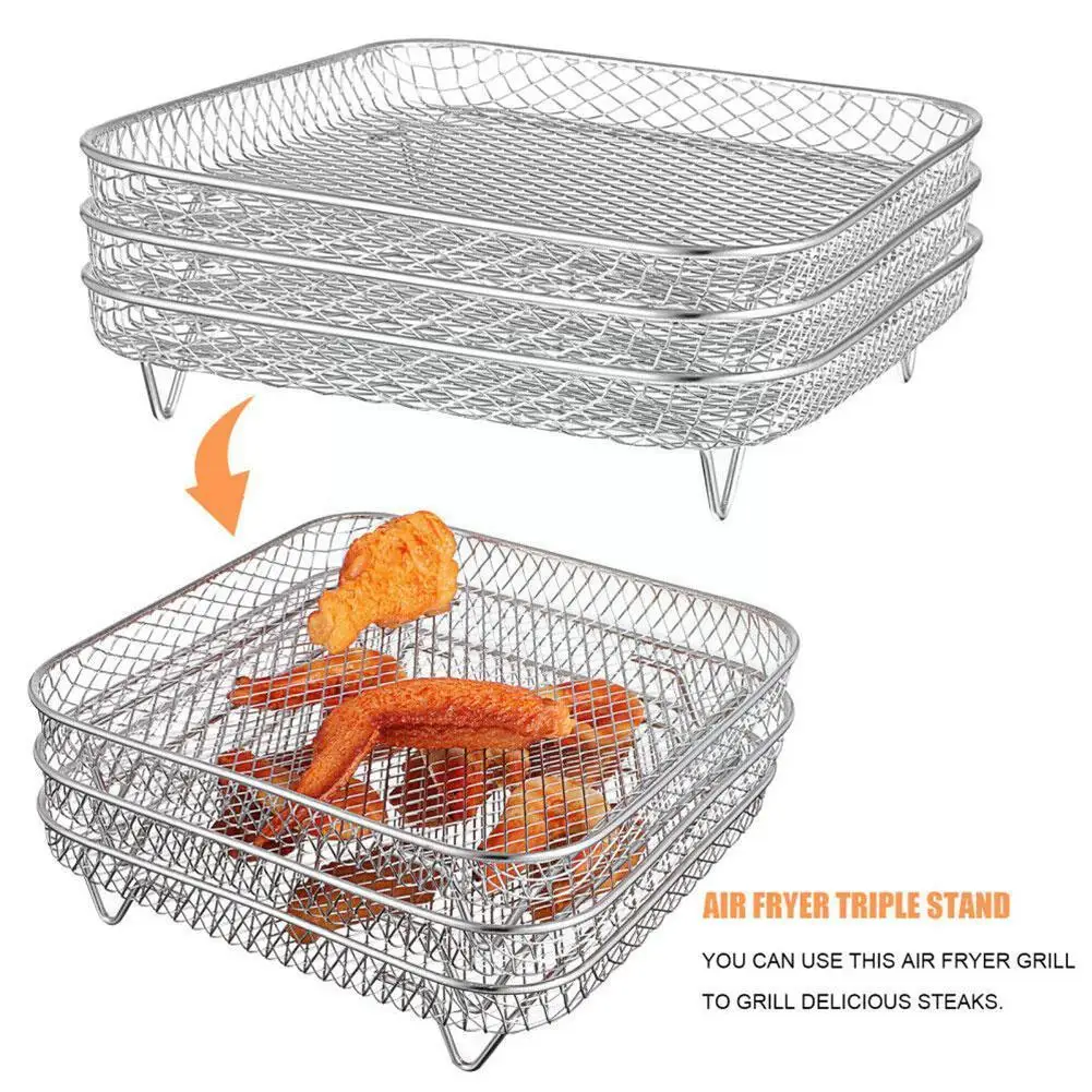 

3-layers Fryer Rack Steel Dehydration Rack Stackable Grid Grilling Rack For Home Kitchen Oven Steamer Cooker Gadgets O8k7