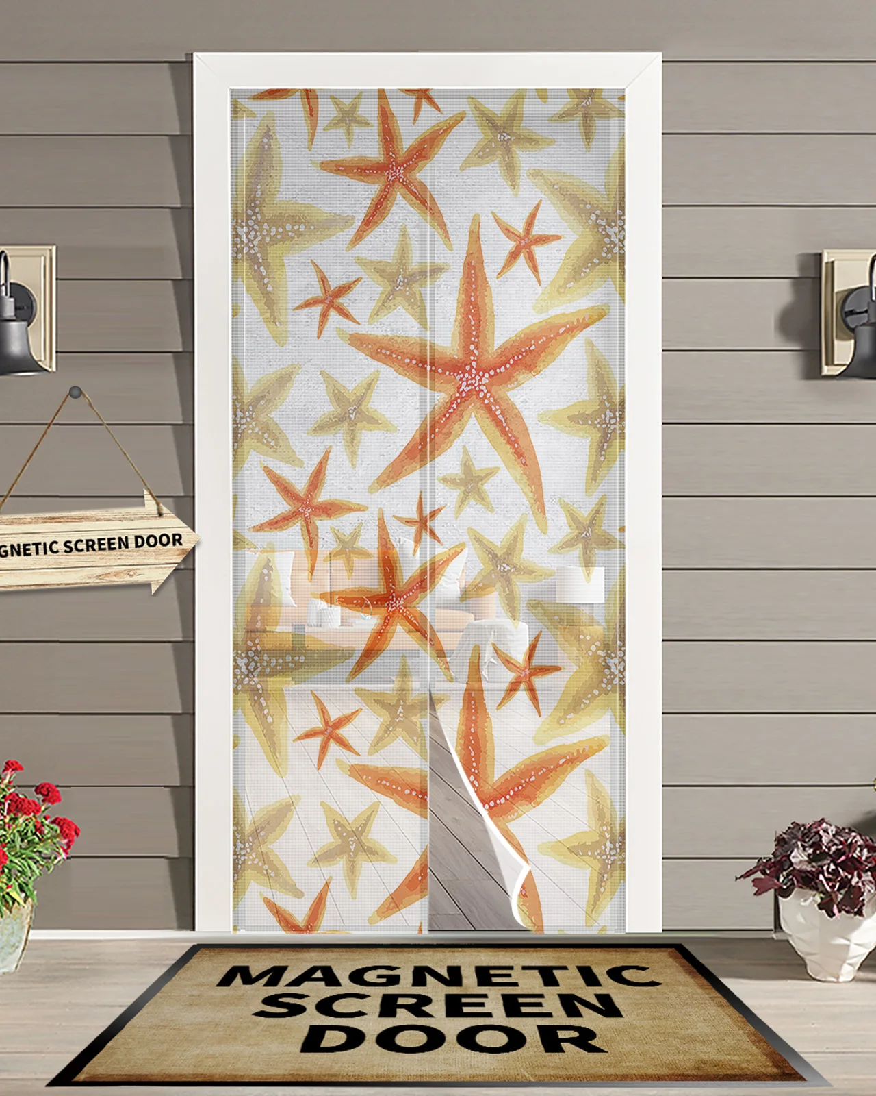 

Summer Ocean Starfish Indoor Door Window Screens Printed Mosquito Insect Net Bedroom Home Decor Gauze Door Curtain