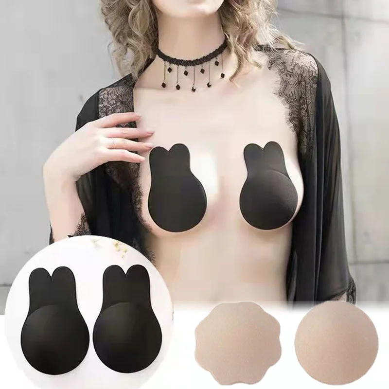 

Women Bras Rabbit Ear Chest Stickers Lifting Nipple Patch Self Adhesive Silicone Invisible Bras Reusable Breast Lift Bra Pads