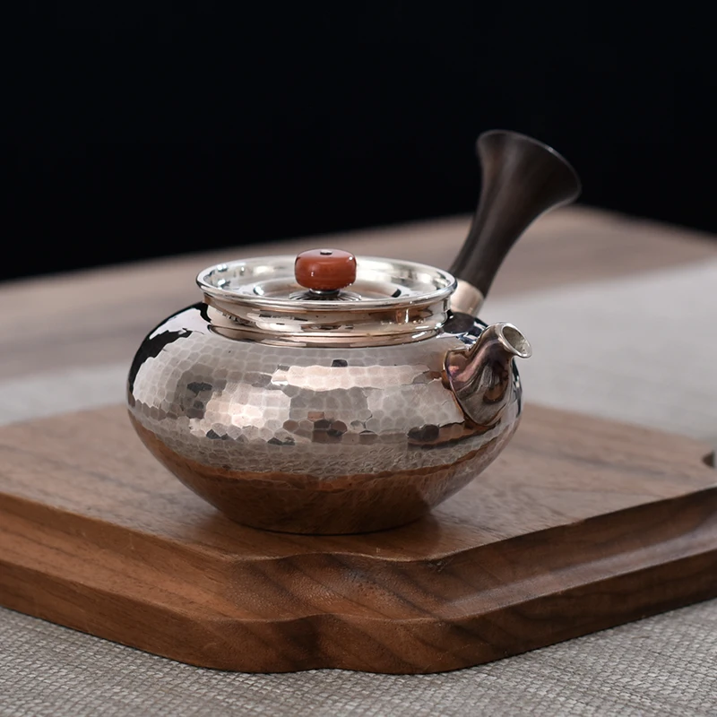 

Teapot sterling silver 999 side handle antique brewing tea special pot pure handmade office household silver pot 130ml