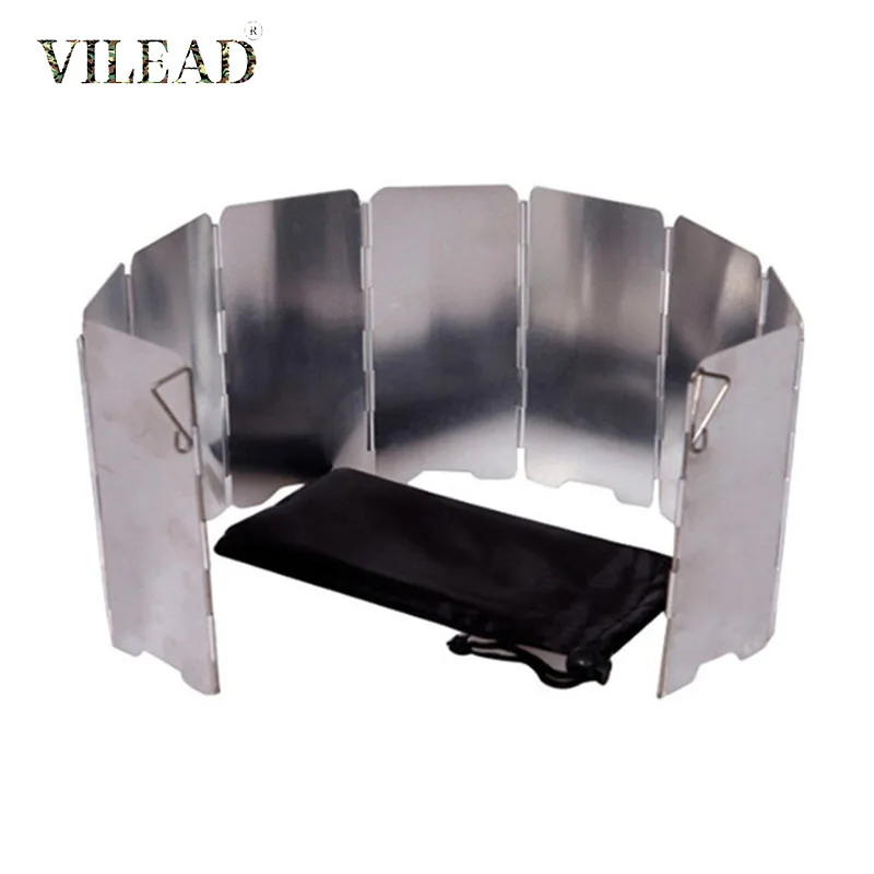 

VILEAD 9 Plate Foldable Aluminum Outdoor Stove Wind Shield Gas Burner Windshield Wind Protector Picnic Camping Stove Windscreen