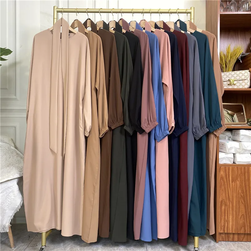 New Elastic Cuffs Solid Color with Pocket Lining Joker Casual Elegant Dress Muslim Dresses Abayas for Women  جلابيه نسائية