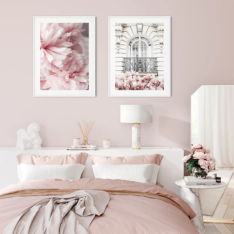 Скандинавская мода женская розовая Париж Сакура настенные художественные
