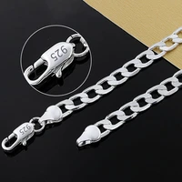 linjing 925 sterling silver 1618202224 inch 8mm flat sideways figaro chain necklace for woman man fashion wedding jewelry