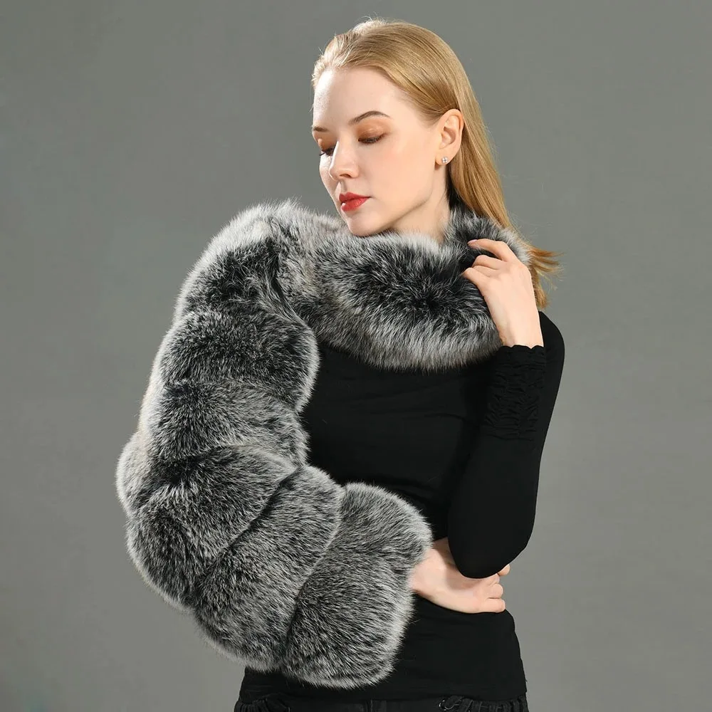 Lavelache Women Real Raccoon Fur Silver Fox Fur Sleeve Ladies Fashion Luxury Natural Single Sleeve One Sleeve