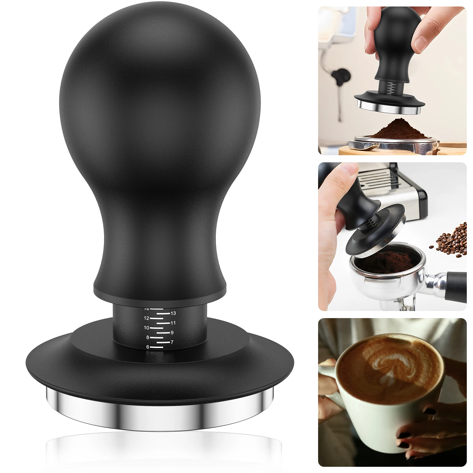 

Coffee Press Tamper 51/53/58mm 304 Stainless Steel Espresso Hand Tamper with Scale 30lb Spring Loaded Barista Coffee Tamper Safe