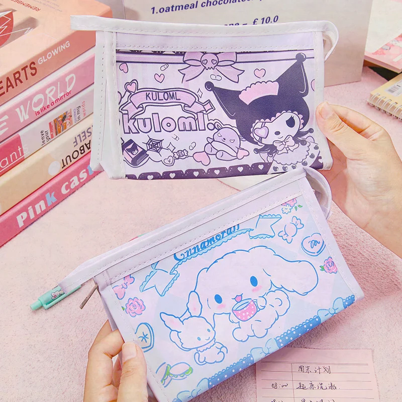 

Симпатичная канцтоварная сумка Sanrio, Студенческая сумка для карандашей, с сердечком для девушек, с мультипликационным изображением Kuromi ...