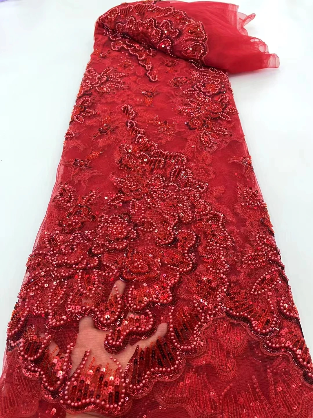 

CYL Heavy Beaded African Lace Frabric 2023 High Quality French Tulle Lace Sequins Embroidered Lace Fabric for Wedding Dress