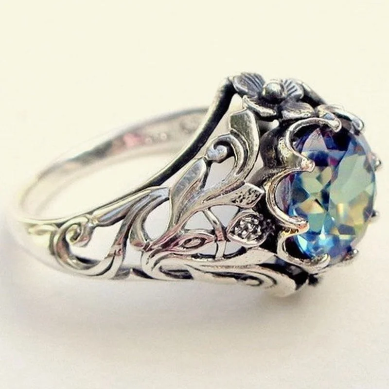 

Vintage Women''s Jewelry Rings Mystic Rainbow Topaz Diamond Antique Gemstone Ring Wedding Band