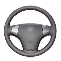 diy hand stitched non slip durable black leather car steering wheel cover for hyundai elantra 2008 2010