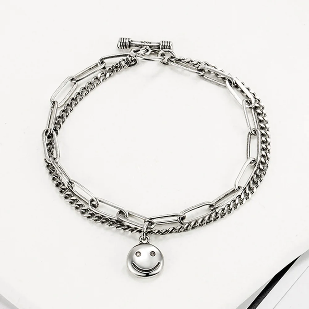 

Fashion Smile Face Thai Silver Ladies Charm Bracelet Promotion Jewellery For Women New Year Gift Never Fade Chains