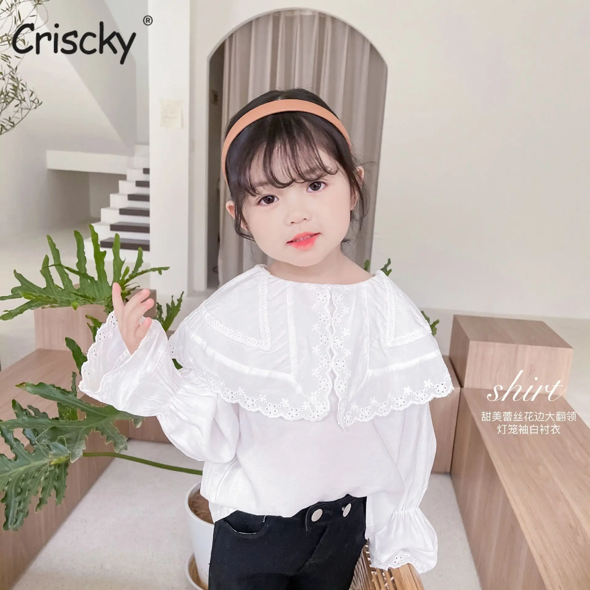 

Criscky Summer Girls Blouse Long Sleeve Cotton T shirt Peter Pan Collar Toddler Girl Blouse Tops Kids Tops Children's Clothes