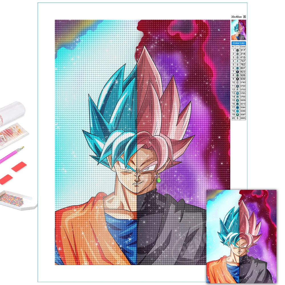 

Black And Son Goku Picture 5D Diy Full Round Diamond Painting Embroidery Cross Stitch Kits Dragon Ball Anime Kid Home Decor Gift
