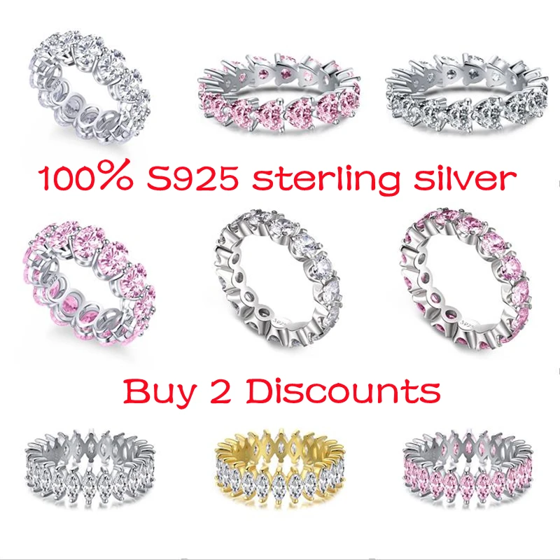 

S925 Sterling Silver Accessories Women Ring Princess Powder Love Heart Shaped Square High Carbon Diamond Propose Marriage Gift