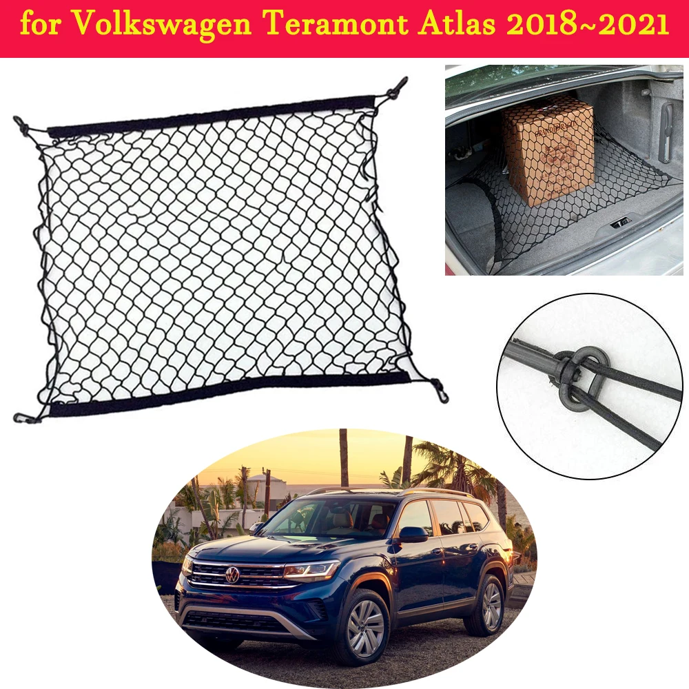 Ganchos Organizadores de almacenamiento de equipaje para maletero de coche, malla elástica de nailon, accesorios de plástico, para VW, Volkswagen, Teramont Atlas 2018