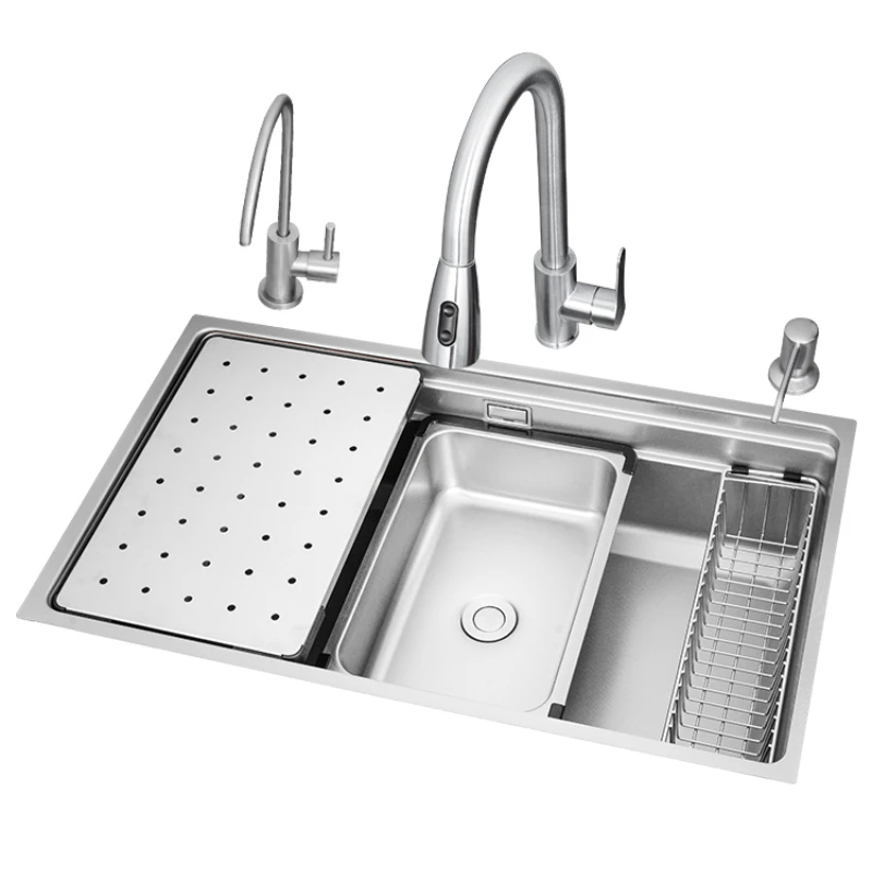 

Раковина из нержавеющей стали с тиснением из зерна проса 304, большая раковина в японском стиле с одним слотом под основание, кухонная раковина для мытья овощей