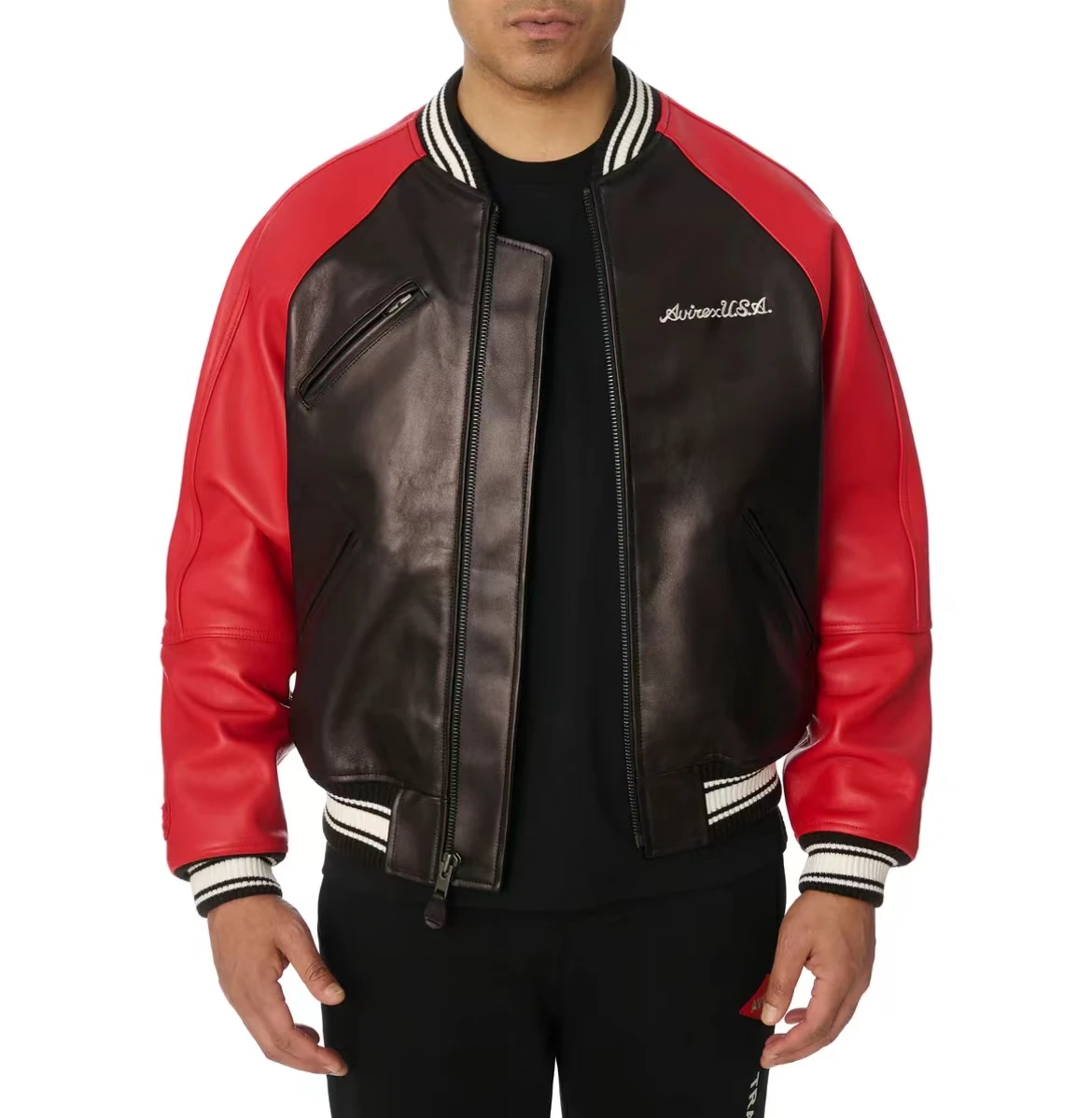 AVIREX осенняя новая куртка TRACK FIELD VARSITY из овечьей кожи мужская бейсбольная одежда