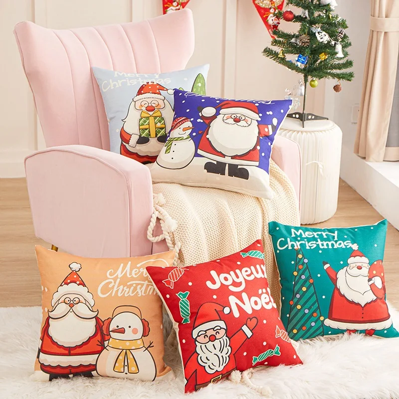 

45cm Colorful Christmas Cartoon Pillowcase Without Inner Christmas Holiday Ornament for Home Living Room Bedroom Decoration