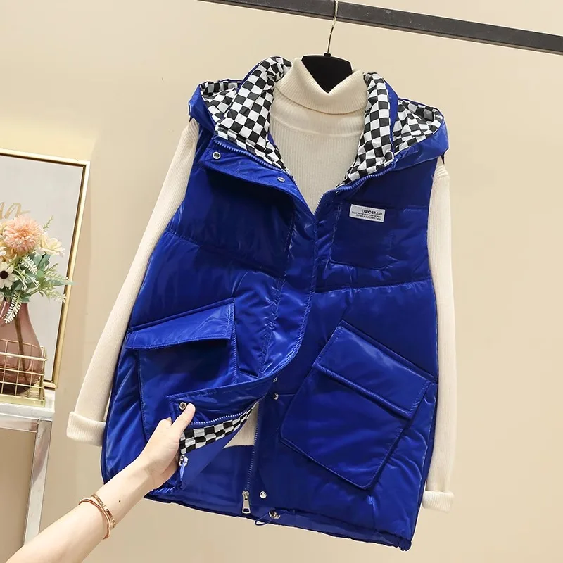 Пуховый хлопковый жилет с капюшоном женский короткий 2024 осень и зима новый