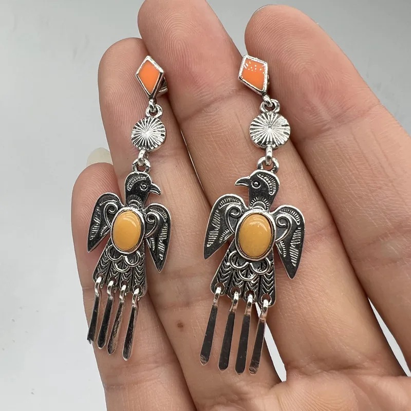 

Vintage Boho Extra Long Silver Color Eagle Earrings Fashion Ladies Inlaid Crystal Tassel Earrings Anniversary Jewelry Gifts