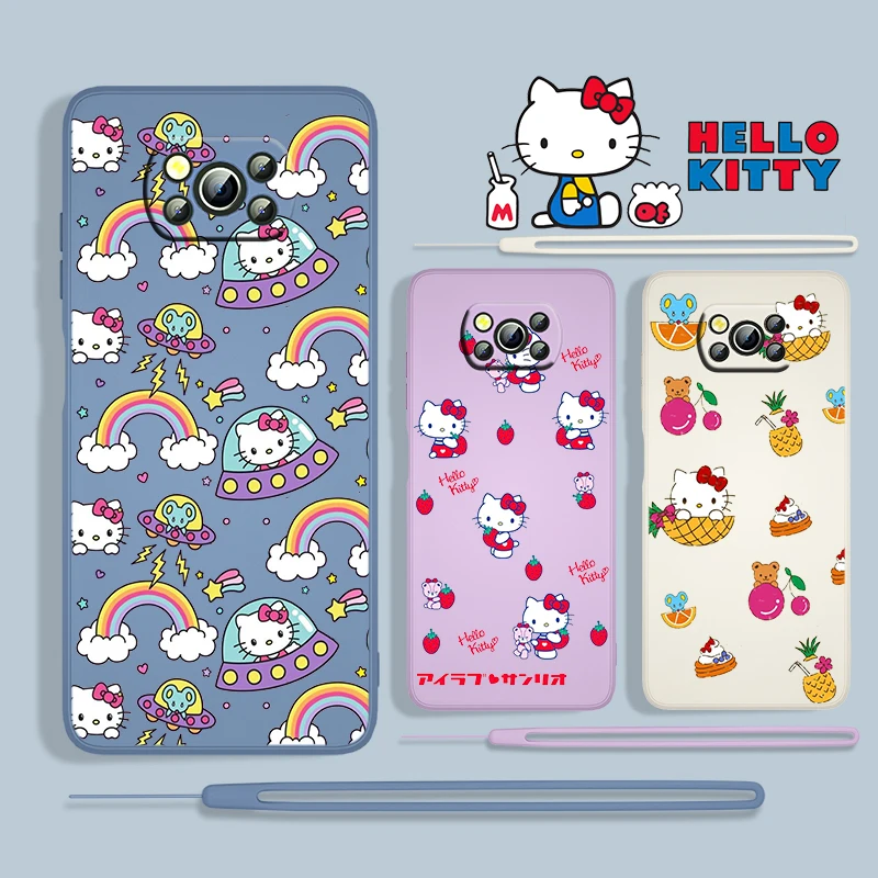 

Girl Hello Kitty Cute Cartoon For Xiaomi Poco X3 Pro NFC F3 GT M3 M4 C3 X2 Mi 11T 10T Pro Lite 5G Liquid Rope Phone Case Capa