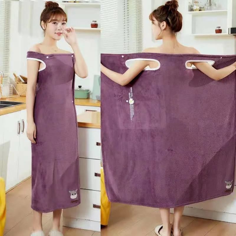 

Cartoon Coral Velvet Nightgown Bathrobe Adult Sling Household Bath Skirt Absorbent Quick Drying Towel Long Pajama Dress