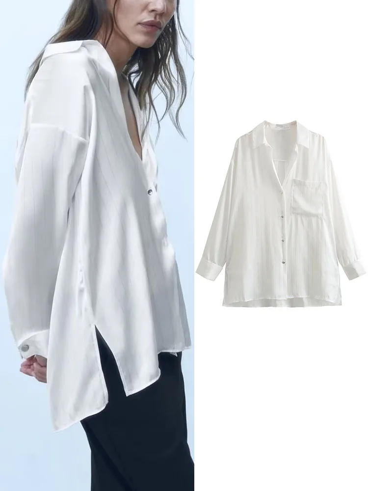 

Блузка женская в полоску, с отложным воротником и длинным рукавом, на пуговицах