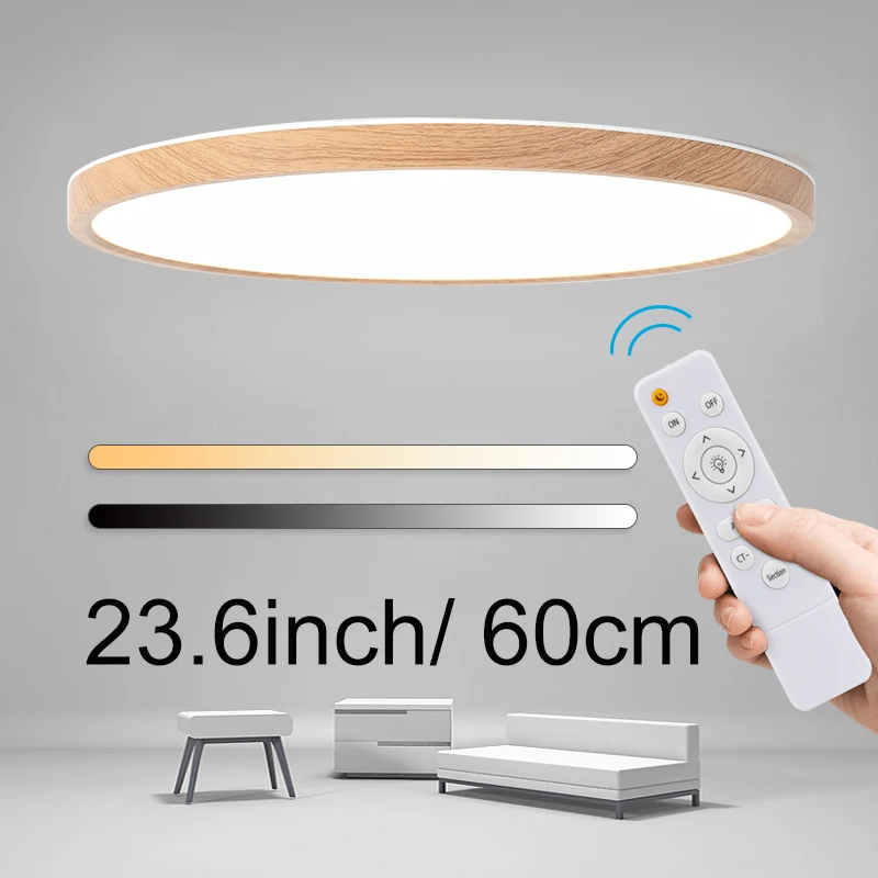 Ultra-thin Led Panel Light Large 60cm Golden Wood Grain Brightness Dimmable For Livingroom Home Remote Control Slim Panel Lamp