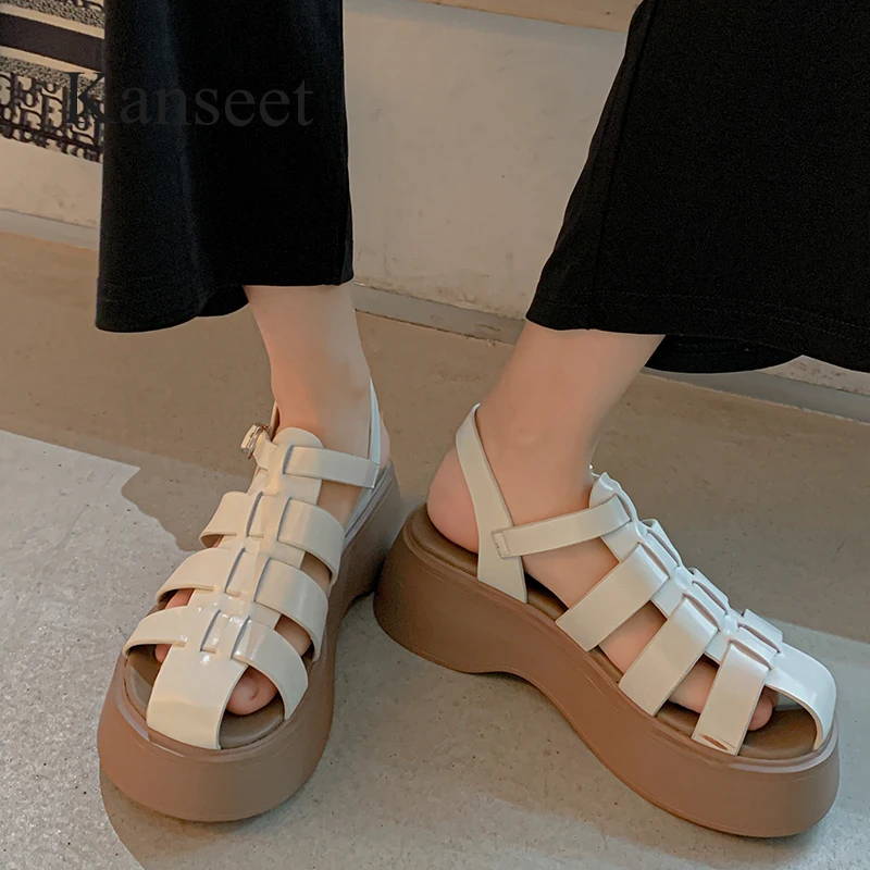 

Сандалии Kanseet женские из бычьей кожи, летняя повседневная обувь на платформе, ремешок с пряжкой, квадратный каблук, ручная работа