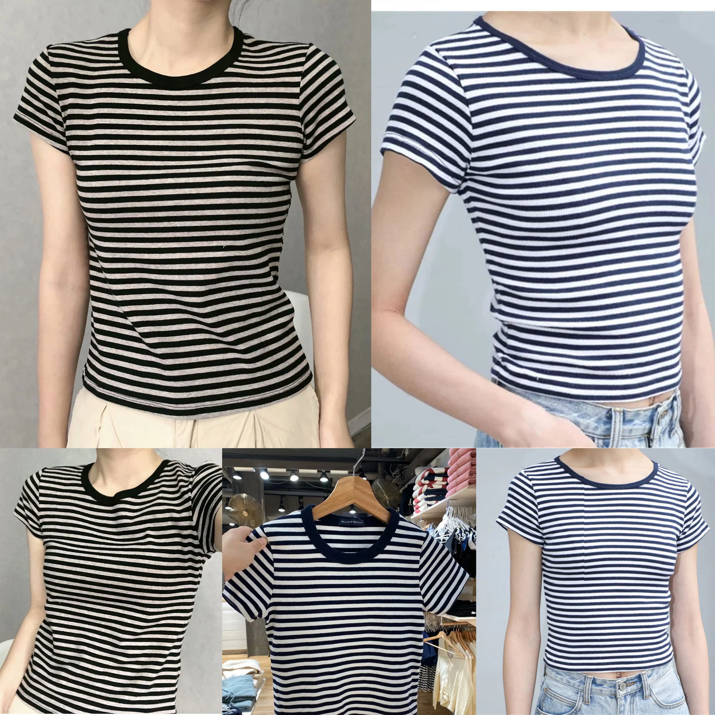 

Women Vintage Hailie Stripes Top Shirt 2022 New Basic Tees Women Short Sleeve Tops Camis Brandy Tops Female Melville Crop Tops