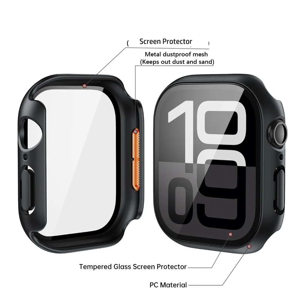 Фото Стекло + чехол для Apple Watch, 46 мм, 42 мм, 45 мм, 44 мм, 41 мм, 40 мм, водонепроницаемая жесткая защитная пленка для экрана ПК для iWatch 10 9 8 7 6 5 4 SE №2